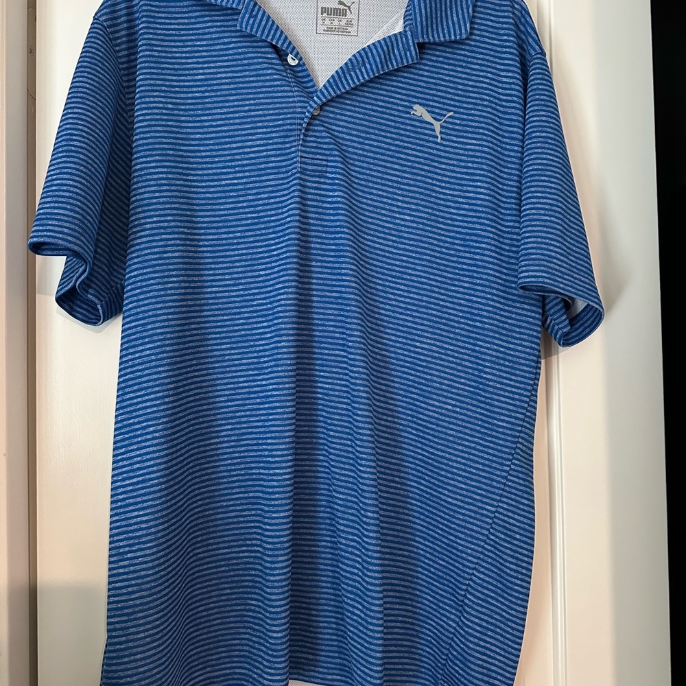 Puma Men's Blue Striped Polo Shirt